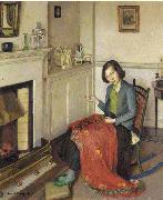 Harold Herbert The red silk shawl oil painting